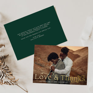 Elegante Liebe und Dankeschön Grüne Foto-Hochzeit Folieneinladung