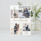 Elegante Liebe und Dankeschön Script 4 Foto Hochze Dankeskarte (Stehend Vorderseite)