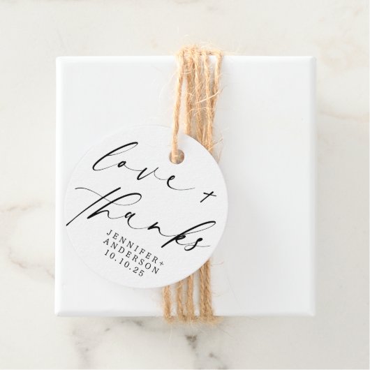 Elegante Liebe und Dankeschön Script Heart Wedding Geschenkanhänger (Beispiel)