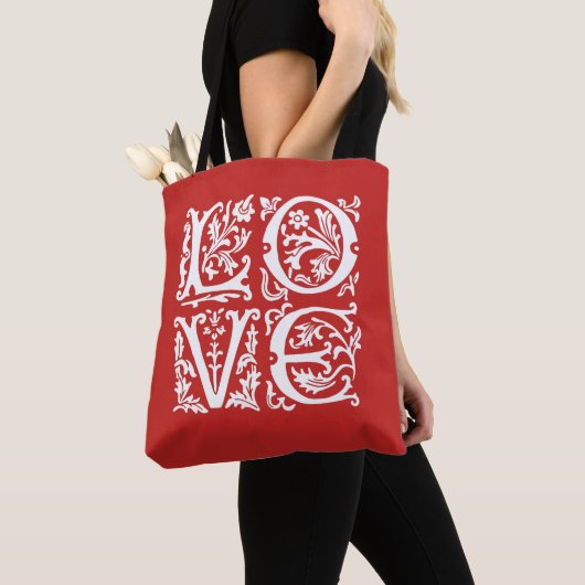 Elegante Liebe Weiß über Rotes Wort Kunst Tasche (Von Nahem)