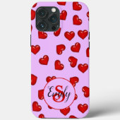 Elegante Liebhaber rotes Herzmuster auf weich lila Case-Mate iPhone Hülle (Rückseite)