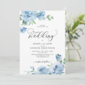 Elegante Light Baby Blue Floral Botanical Wedding Einladung (Stehend Vorderseite)