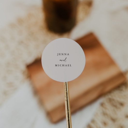 Elegante Light Beige Script Wedding Runder Aufkleber