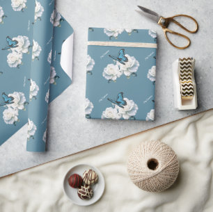 Elegante Light Blue Butterfly Quinceñera - Geschenkpapier