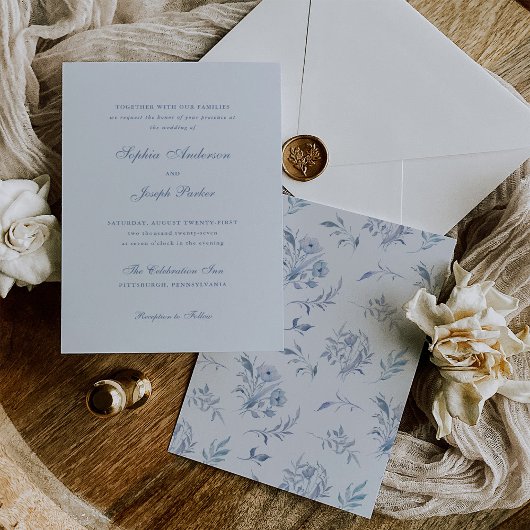 Elegante Light Blue Chinoiserie Hochzeit Einladung