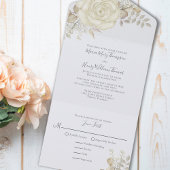 Elegante Light Blue Floral Wedding RSVP All In One Einladung