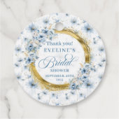 Elegante Light Blue Gold Glitzer Blume Bridal Geschenkanhänger (Rückseite)