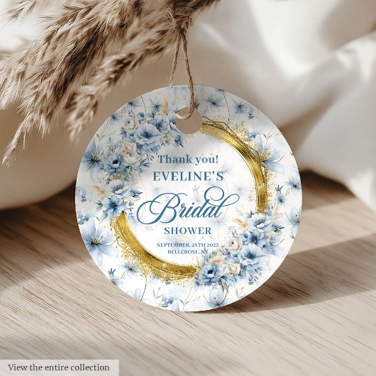 Elegante Light Blue Gold Glitzer Blume Bridal Geschenkanhänger