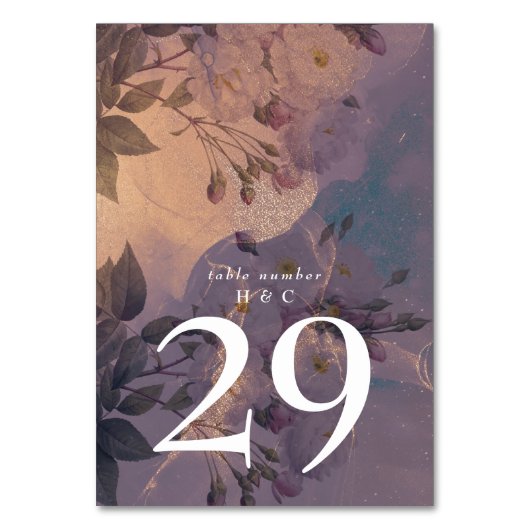 Elegante Light Boho Lila Fantasy Wedding Tischnummer (Rückseite)