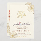 Elegante Light Brown Foto Collage Wedding Einladun Einladung (Vorne/Hinten)