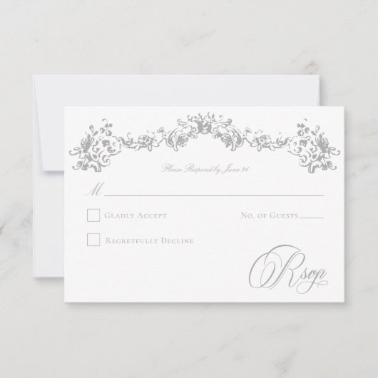 Elegante Light Gray Chinoiserie Cherub Wedding RSVP Karte (Vorderseite)