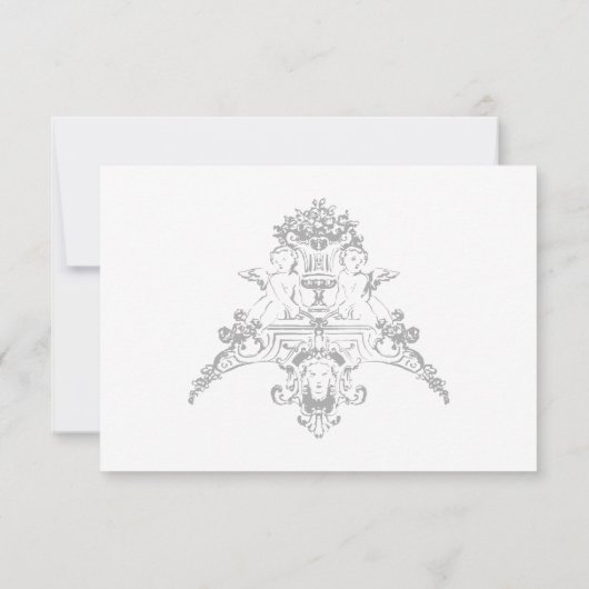 Elegante Light Gray Chinoiserie Cherub Wedding RSVP Karte (Rückseite)