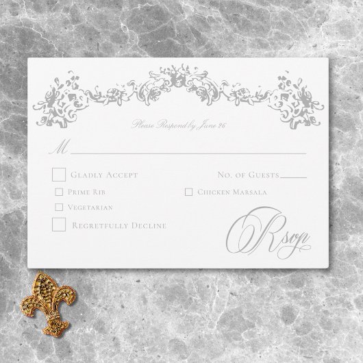 Elegante Light Gray Chinoiserie Cherub Wedding RSVP Karte