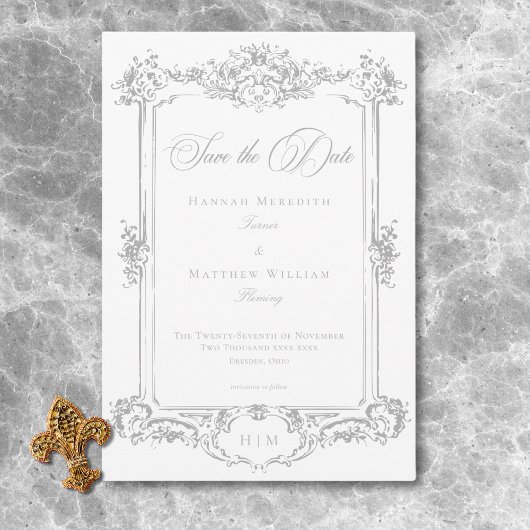 Elegante Light Gray Chinoiserie Cherub Wedding Save The Date