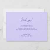 Elegante Light Lila Lilac Blume Hochzeit Dankeskarte (Rückseite)