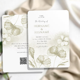 Elegante Light Olive Green Floral QR UAWG Wedding Einladung