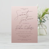 Elegante Light Rose Gold Ombre Script 16 . Geburts Einladung (Stehend Vorderseite)