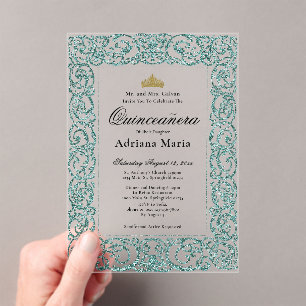 Elegante Light-Teal-Quinceañera zum 15. Geburtstag Acryleinladungen