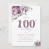 Elegante Lila 100. Geburtstagsparty Einladung (Vorderseite)