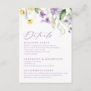 Elegante lila Aquarell-Blumenhochzeit Begleitkarte