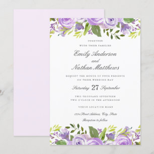 Elegante lila Aquarell-Blumenhochzeit Einladung