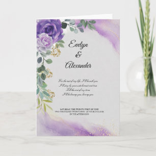 Elegante lila Aquarell-Roségold-Hochzeit  Karte