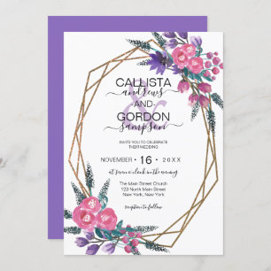 Elegante Lila Aquarellfarben-Blume Hochzeit Einladung