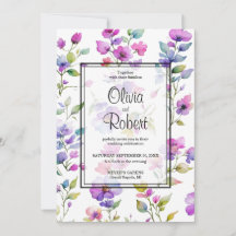 Elegante lila Aquarellfarben Wildblumen Hochzeit