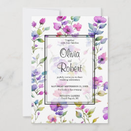 Elegante lila Aquarellfarben Wildblumen Hochzeit Einladung