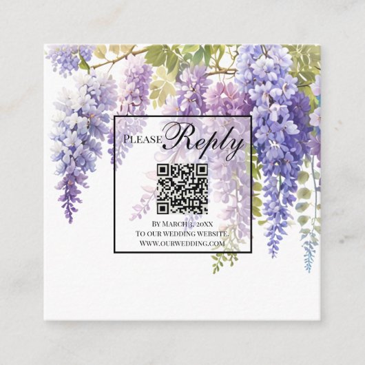 Elegante lila Aquarellweide QR-Hochzeit Begleitkarte (Vorderseite)