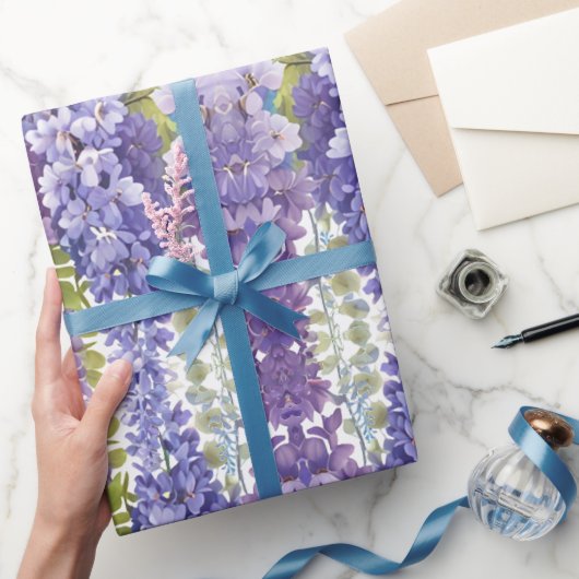Elegante lila Aquarellwisteria blühend Geschenkpapier (Schenken)