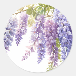 Elegante lila Aquarellwisteria blühend Runder Aufkleber