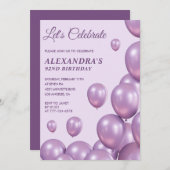Elegante Lila Balloons Einladungen zum 92. Geburts (Vorne/Hinten)