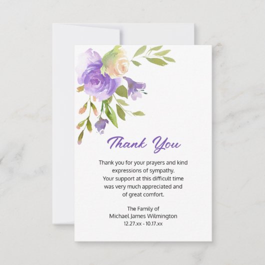 Elegante Lila Beerdigung der Flora Vielen Dank Dankeskarte (Vorderseite)