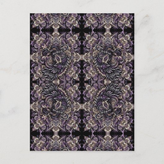 Elegante Lila Black Batik Raven Tessellation Tile Postkarte (Vorderseite)