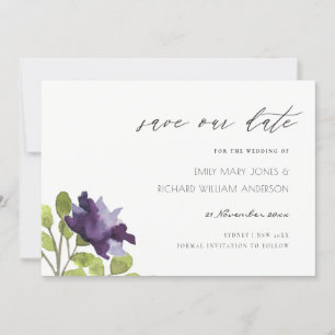 Elegante Lila Blaue Flora Rose Blume Save The Date