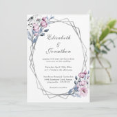 Elegante Lila blaue Floral Geometrische Hochzeit Einladung (Stehend Vorderseite)