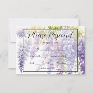 Elegante lila blaue Wasserfarbe Wisterien-Hochzeit RSVP Karte