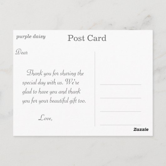 Elegante lila Blume bedankt sich bei Postcard. Postkarte (Rückseite)