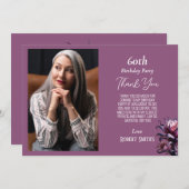 Elegante Lila Blume Geburtstag danke Karte (Vorne/Hinten)