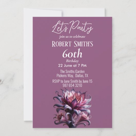Elegante Lila Blume Geburtstagsparty Einladung (Vorderseite)