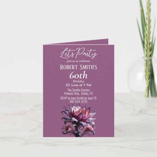 Elegante Lila Blume Geburtstagsparty Einladung (Vorderseite)