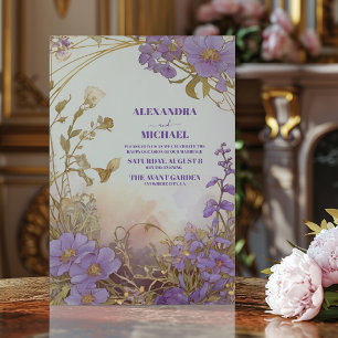 Elegante Lila Blume Grüne Hochzeit Einladung