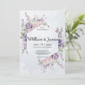 Elegante Lila Blume Hochzeit Einladung (Stehend Vorderseite)