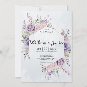 Elegante Lila Blume Hochzeit Einladung