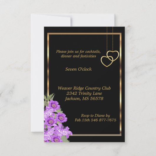 Elegante Lila Blume Hochzeit - Empfang Einladung (Rückseite)