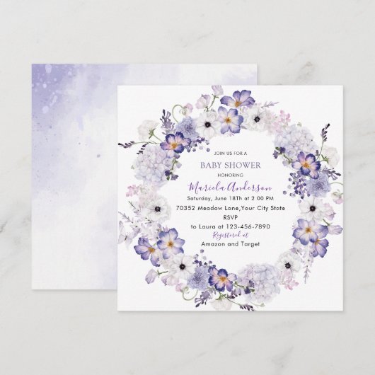 Elegante lila Blume Kinderdusche Feiertagskarte (Vorne/Hinten)