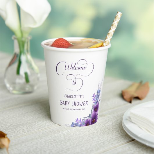 Elegante Lila Blume Kinderdusche Pappbecher (In Situ)