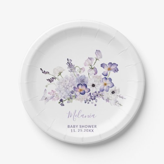 Elegante lila Blume Kinderdusche Pappteller (Vorderseite)