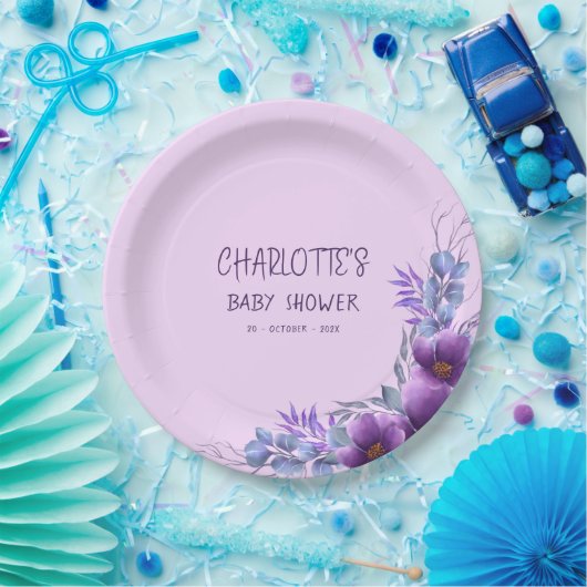 Elegante Lila Blume Kinderdusche Pappteller (Party)